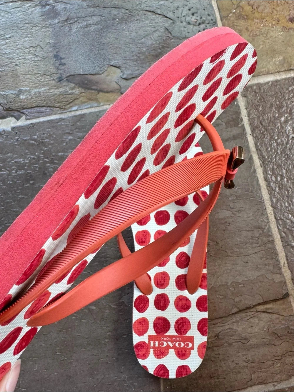 Coach Coral Polka Dot Flip Flop Sandals